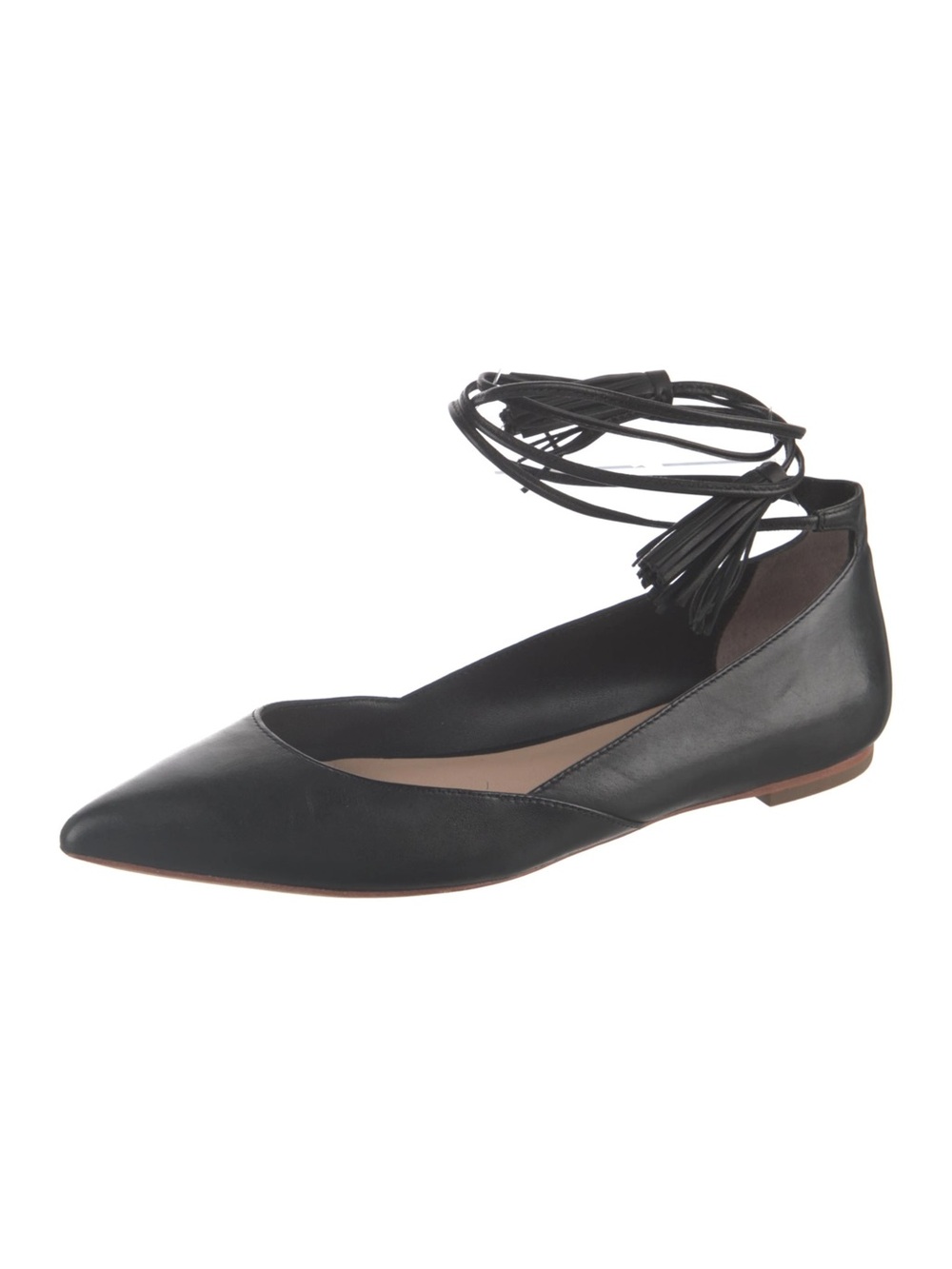 LOEFFLER RANDALL Black Leather Tie Ankle Penelope Flat Pointed Toe Women’s Sz 8